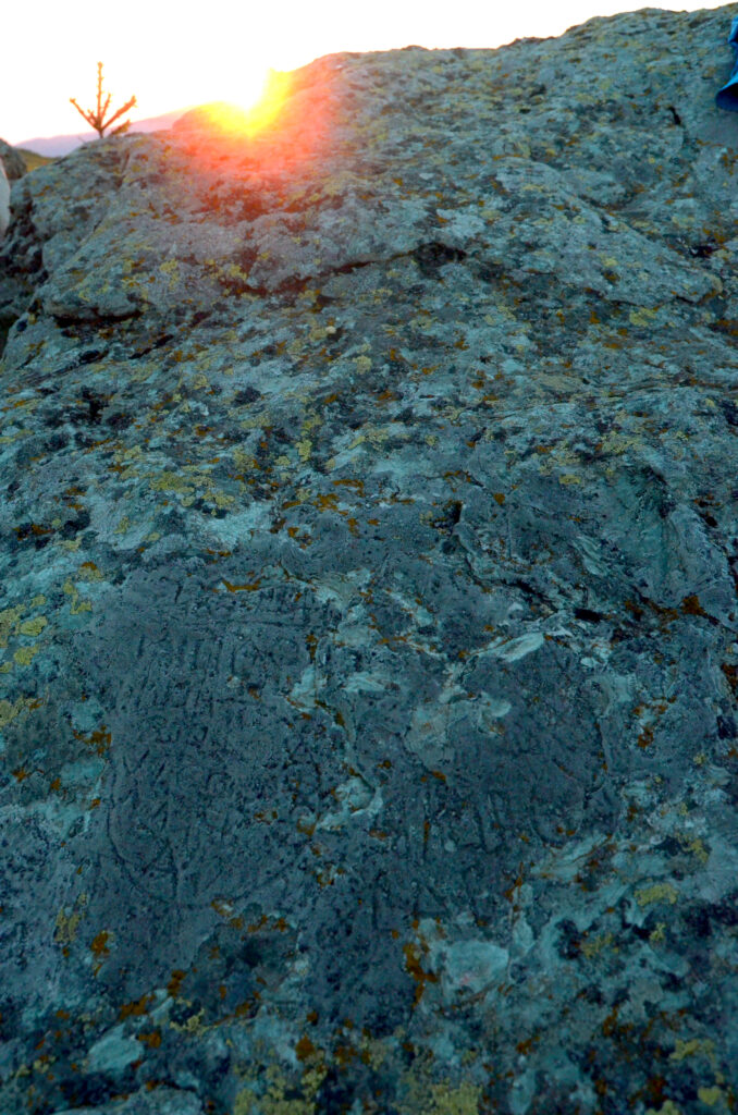 2020 summer solstice sunrise at the petroglyph site. The image was taken by Marc on one of his tours.